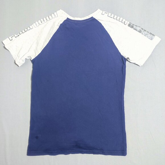 Puma short sleeve T-shirt boys size XL (18-20) blue white printed sleeves - Picture 3 of 7
